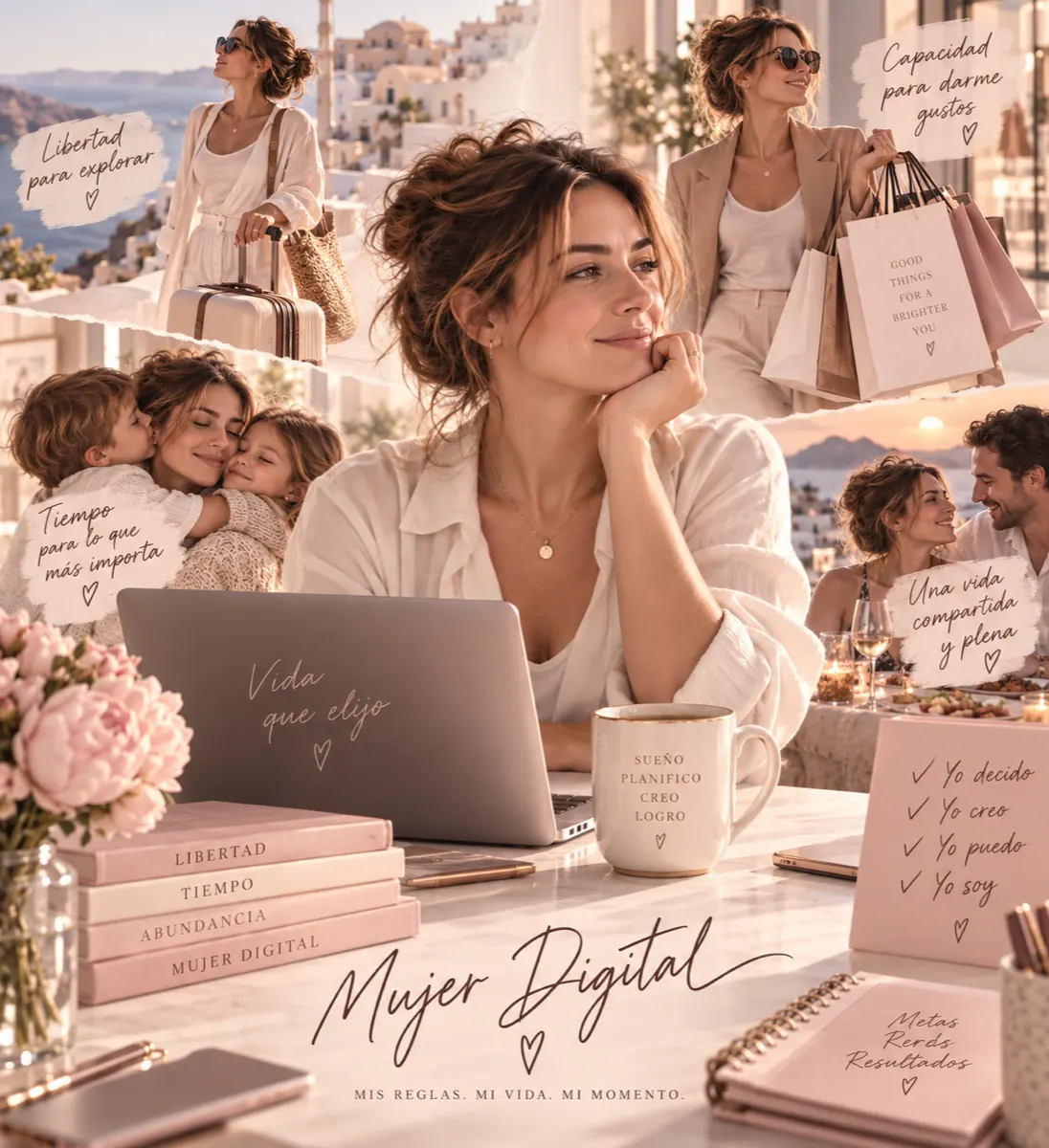 Collage aspiracional de una Mujer Digital con libertad y capacidad de elegir